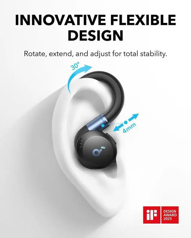 Alt view image 2 of 6 - Sport X20 by Anker True-Wireless Workout Earbuds Rotatable and Extendable Ear Hooks Noise Cancelling Deep Bass IP68 Waterproof Sweatproof Dustproof 48H Play Sport Earbuds for Gym