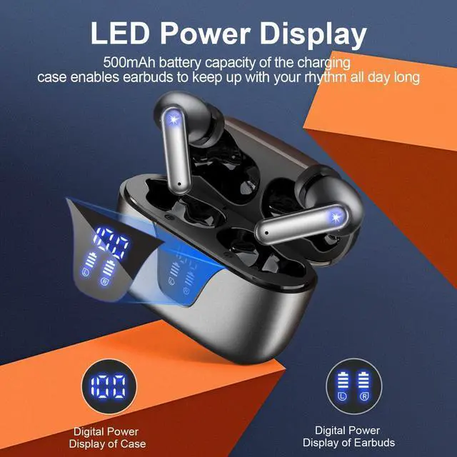 Alt view image 2 of 7 - Wireless Earbuds Bluetooth Headphones 50H Playtime Ear Buds with Mic LED Digital Display Charging Case IPX7 Waterproof Deep Bass Stereo in-Ear Earphone for iPhone Andriod Phone