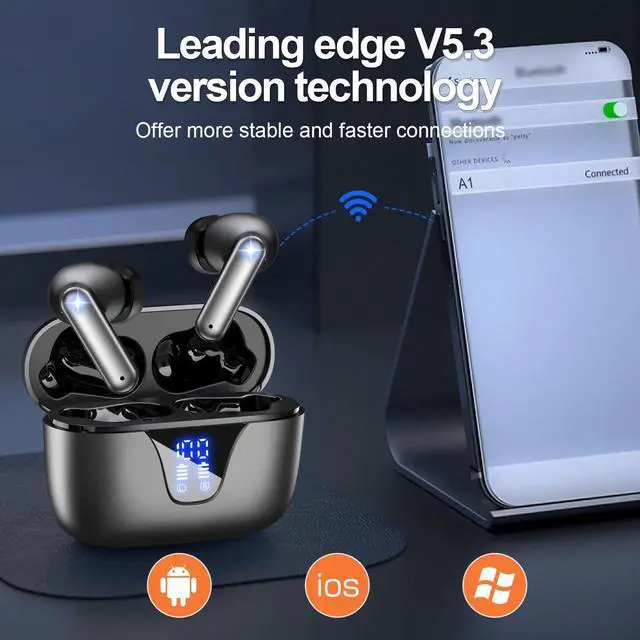 Alt view image 6 of 7 - Wireless Earbuds Bluetooth Headphones 50H Playtime Ear Buds with Mic LED Digital Display Charging Case IPX7 Waterproof Deep Bass Stereo in-Ear Earphone for iPhone Andriod Phone