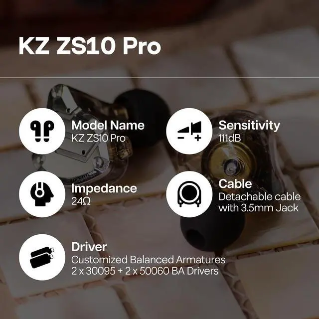 Alt view image 6 of 7 - Linsoul KZ ZS10 Pro, 4BA+1DD 5 Driver in Ear Monitor, HiFi Wired Earbuds, Gaming Earbuds, Hybrid IEM Earphones with Stainless Steel Faceplate, Detachable Cable for Musician(Without Mic, Black)