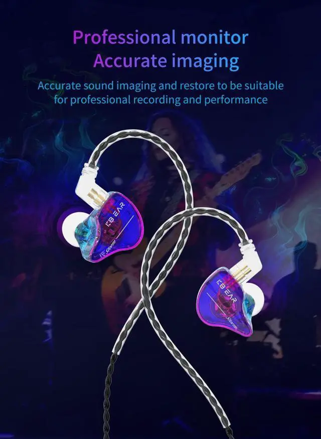 Alt view image 3 of 6 - KBEAR Storm Professional in Ear Monitor Earphones for Singers Drummers Musicians Bassists Custom Wired Earbuds in Ear Headphones IEM Hi Res Detachable OFC Silver-Plated Cable