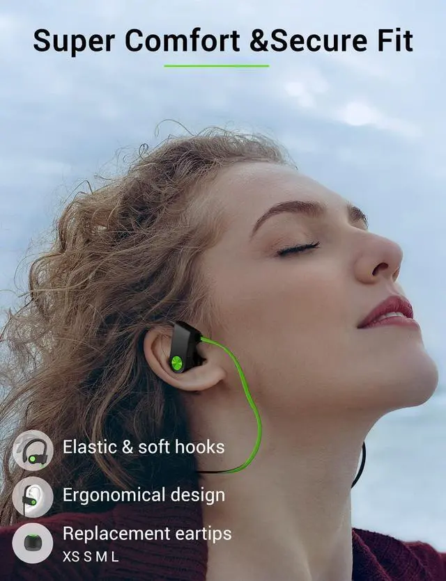 Alt view image 7 of 7 - Bluetooth Headphones 5.3 Wireless Sports Earbuds IPX7 Waterproof with Mic Stereo Sweatproof in-Ear Earphones Noise Cancelling Headsets for Gym Running Workout 16 Hours Playtime - GreenBlack