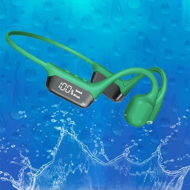 Main image of Swimming Headphones Bone Conduction Open Ear Headset MP3 Player Built-in 32G Memory IP68 Underwater Waterproof Stereo Bluetooth Earphone LED Screen for Driving Bicycling Running Skiing-S10 Green