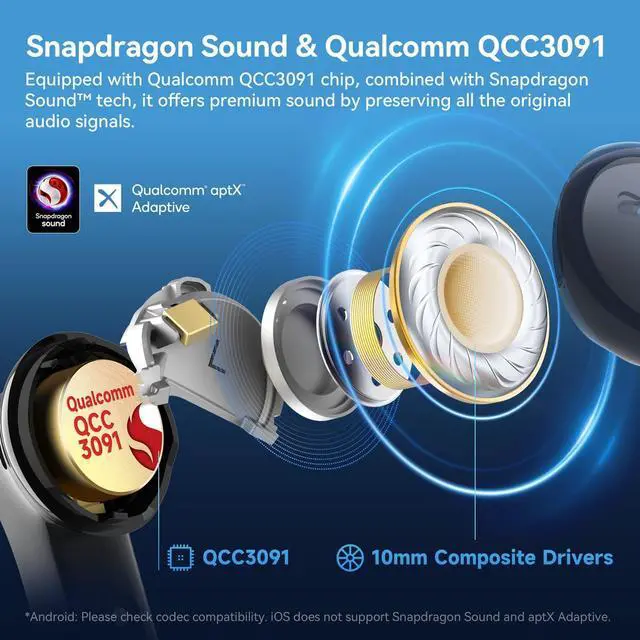 Alt view image 4 of 7 - Air Pro 4 Adaptive Hybrid Noise Canceling Wireless Earbuds Qualcomm Snapdragon Sound aptX? Lossless 6 Mics AI CVC 8.0 Call LDAC Hi-Res Audio 52H Playtime Bluetooth 5.4 in-Ear Detection