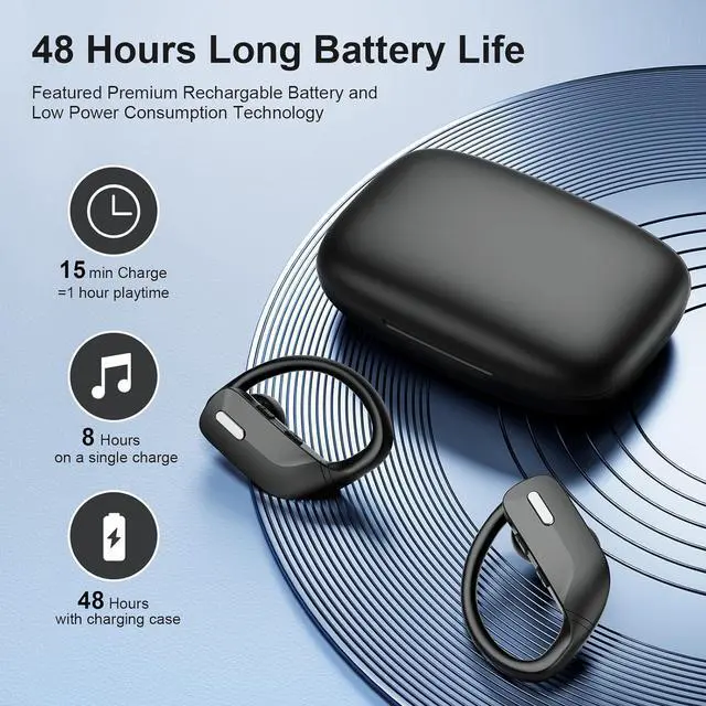 Alt view image 2 of 6 - Wireless Earbuds Bluetooth Headphones 48H Play Back Earphones in Ear Waterproof with Microphone LED Display for Sports Running Workout Black