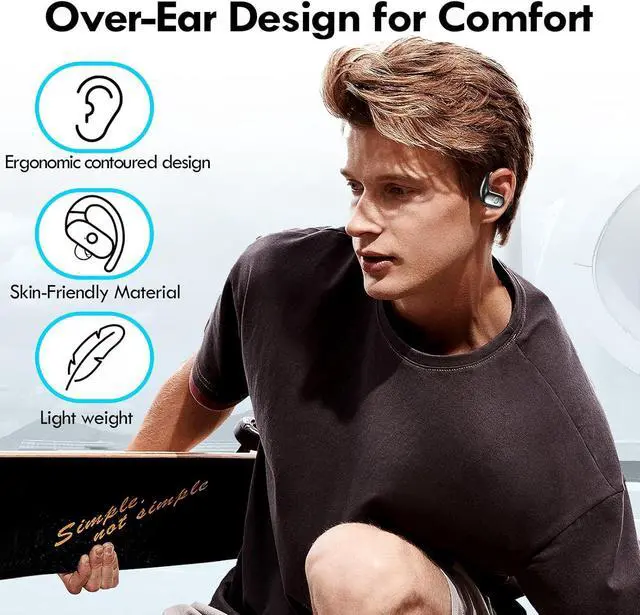 Alt view image 3 of 7 - Wireless Earbuds Bluetooth Headphones Sport Over Ear Buds with Deep Bass Sound 60Hrs Playtime Earphones Redesigned Comfort Fit with Earhooks for Running Meeting Workout-Black