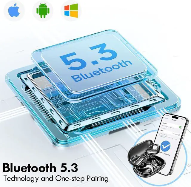 Alt view image 7 of 7 - Wireless Earbuds Bluetooth Headphones Sport Over Ear Buds with Deep Bass Sound 60Hrs Playtime Earphones Redesigned Comfort Fit with Earhooks for Running Meeting Workout-Black