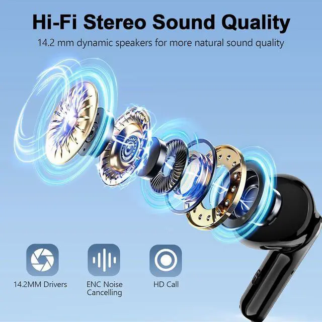 Alt view image 2 of 7 - Wireless Earbuds Bluetooth 5.3 Headphones LED Power Display 2025 New Wireless Earphones 4 ENC Noise Cancelling Mic HiFi Stereo 48H Playtime Mini Case IP7 Waterproof for Sport Walk