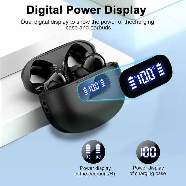 Alt view image 3 of 7 - Wireless Earbuds Bluetooth 5.3 Headphones LED Power Display 2025 New Wireless Earphones 4 ENC Noise Cancelling Mic HiFi Stereo 48H Playtime Mini Case IP7 Waterproof for Sport Walk