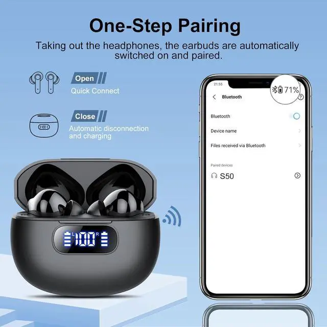 Alt view image 6 of 7 - Wireless Earbuds Bluetooth 5.3 Headphones LED Power Display 2025 New Wireless Earphones 4 ENC Noise Cancelling Mic HiFi Stereo 48H Playtime Mini Case IP7 Waterproof for Sport Walk