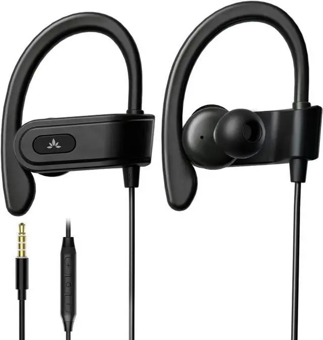 Main image of E171 - AUX 3.5mm Wired Earbuds with Microphone & in-Line Volume Control Compatible with Traditional 3.5mm AUX Phones Corded Headphones with Ear Hook for Running & Sports Black