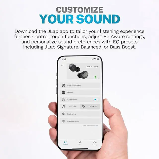 Alt view image 2 of 7 - Go Air Pop+ True Wireless Earbuds in Ear Headphones Bluetooth Earphones 35H Playtime Ear Buds Bluetooth Earbuds with Microphone USB-C Charging Case Dual Connect EQ3 Sound Black