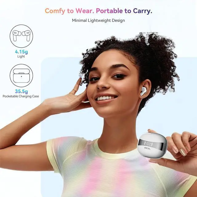 Alt view image 2 of 7 - Wireless Earbuds Bluetooth 5.4 Headphone Hi-Fi Stereo Ear Buds with Deep Bass and Noise Cancelling Mic Earphones with LED Display 40H Playtime IPX7 for Android iPhone Laptop Sports White