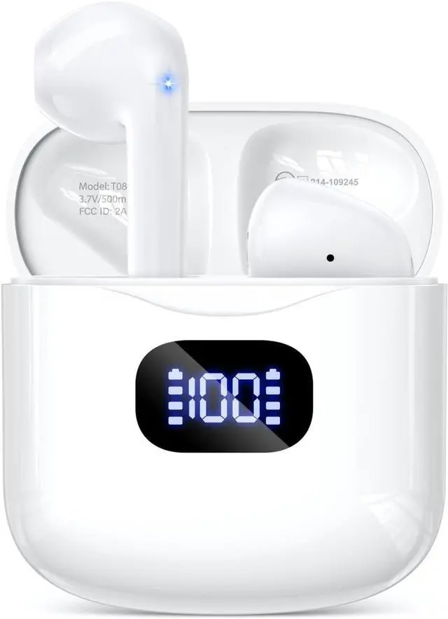 Main image of Wireless Earbuds Bluetooth 5.3 Headphones 40Hrs Playback Stereo Ear Buds with LED Display Charging Case IPX7 Waterproof in-Ear Earphones with Mic for Phone Tablet Laptop Sports White
