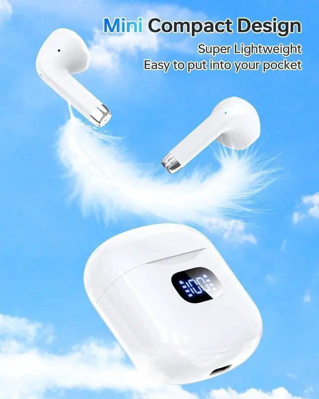 Alt view image 6 of 6 - Wireless Earbuds Bluetooth 5.3 Headphones 40Hrs Playback Stereo Ear Buds with LED Display Charging Case IPX7 Waterproof in-Ear Earphones with Mic for Phone Tablet Laptop Sports White