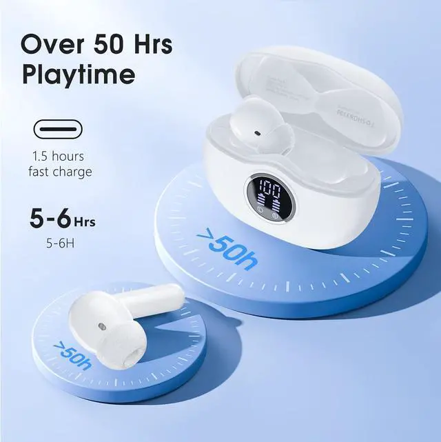 Alt view image 7 of 7 - Wireless Earbuds 2025 Bluetooth 5.3 Headphones 50H Playback Deep Bass Stereo Ear Buds with LED Power Display Charging Case IPX5 Waterproof in-Ear Earbuds for Smart Phone Laptop Computer Sports