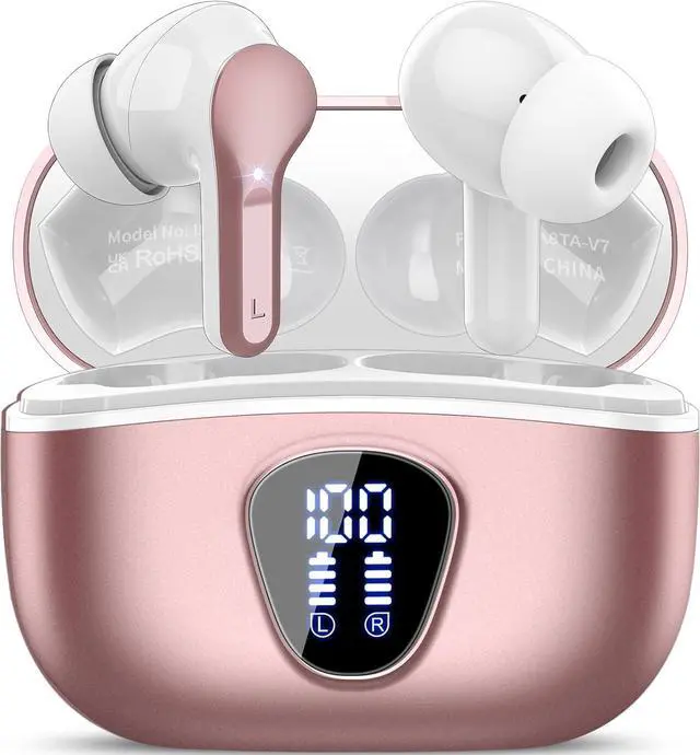 Main image of Wireless Earbuds Bluetooth 5.4 Headphones HiFi Stereo Bluetooth Earbuds with ENC Noise Cancelling Mic IP7 Waterproof in Ear Earphones 48H LED Display Ear buds for Pad Workout Sports Rose Gold