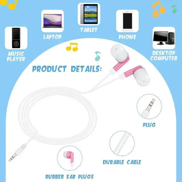 Alt view image 3 of 7 - 100 Pcs Kids Bulk Earbud Headphones for Classroom Student Wired Headphones in-Ear Earbud 3.5 mm Disposable Earphones Set for Kids Adult Class School Library Laptop(Multicolor)