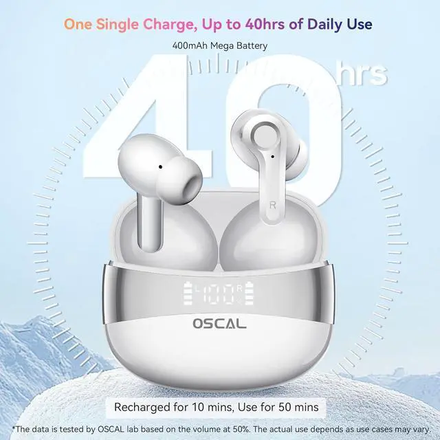 Alt view image 6 of 7 - Wireless Earbuds Bluetooth 5.4 Headphone Hi-Fi Stereo Ear Buds with Deep Bass and Noise Cancelling Mic Earphones with LED Display 40H Playtime IPX7 for Android iPhone Laptop Sports White