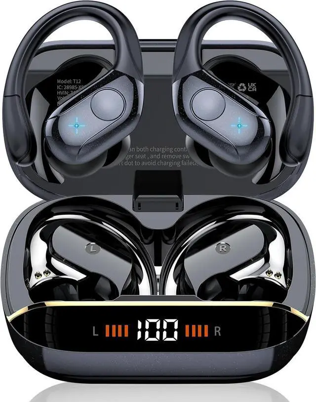 Main image of Wireless Earbuds Bluetooth 5.4 Headphones 75H Stereo Deep Bass Sports Over Ear Buds with Earhooks LED Display Bluetooth Earbuds with 4 ENC Mic IP7 Waterproof Earphone for Running Black