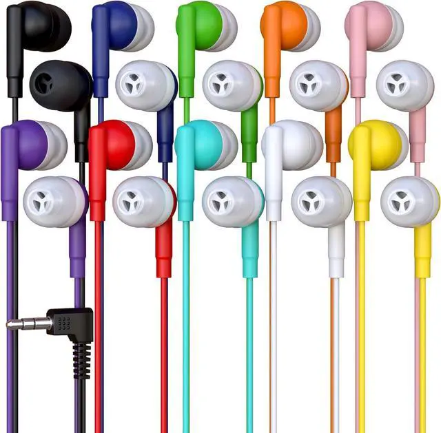 Main image of 10 Pack Bulk Wired Earbuds In Ear Headphones with 3.5mm Jack 4ft Tangle Free Cable Comfortable Fit Affordable and Cost Effective Ideal for School Classroom Testing Students Events Groups Mix