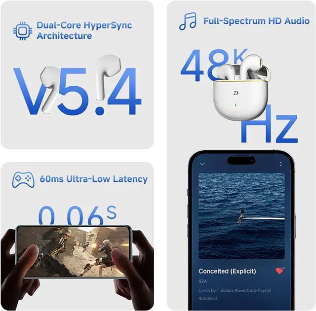 Alt view image 6 of 7 - ND Air3 True Wireless Earbuds Bluetooth V5.4 Headphones with Noise Cancelling Mic 13mm Driver Deep Bass 30H Playtime Touch Control for Sports Gym Commute iPhone & Android