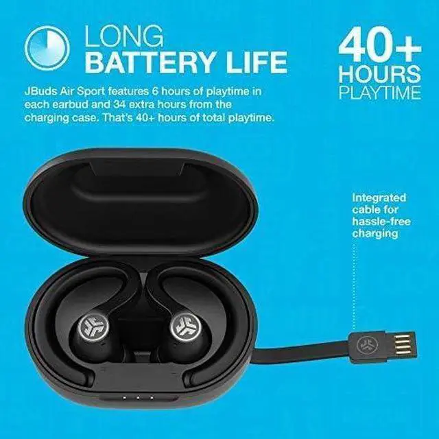 Alt view image 6 of 7 - JBuds Air Sport True Wireless Bluetooth Earbuds + Charging Case Black IP66 Sweat Resistance Class 1 Bluetooth 5.0 Connection 3 EQ Sound Settings Signature Balanced Bass Boost