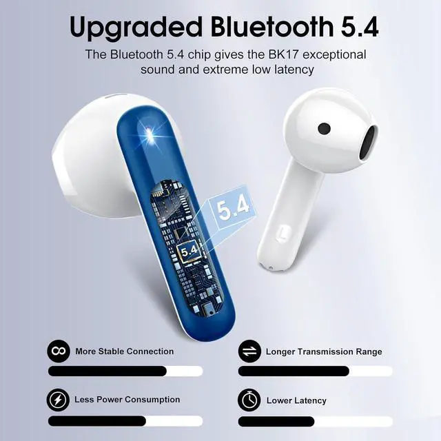 Alt view image 3 of 7 - Wireless Earbuds 2025 Bluetooth 5.4 Headphones in Ear Buds 3D Bass Stereo 40H Ultralight Bluetooth Earbuds with 4 ENC Noise Cancelling Mic USB-C IP7 Waterproof Earphones for Android iOS Pad Blue