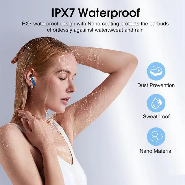 Alt view image 7 of 7 - Wireless Earbuds 2025 Bluetooth 5.4 Headphones in Ear Buds 3D Bass Stereo 40H Ultralight Bluetooth Earbuds with 4 ENC Noise Cancelling Mic USB-C IP7 Waterproof Earphones for Android iOS Pad Blue