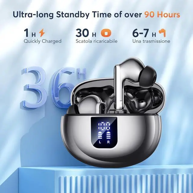 Alt view image 5 of 7 - Wireless Earbuds ANC&ENC Bluetooth 5.4 Earphones in Ear Transparency Mode Ear buds with Dual Noise Cancelling Mic Deep Bass Stereo Sound 36H Playtime LED Display Wireless Headphones IP7 Waterproof
