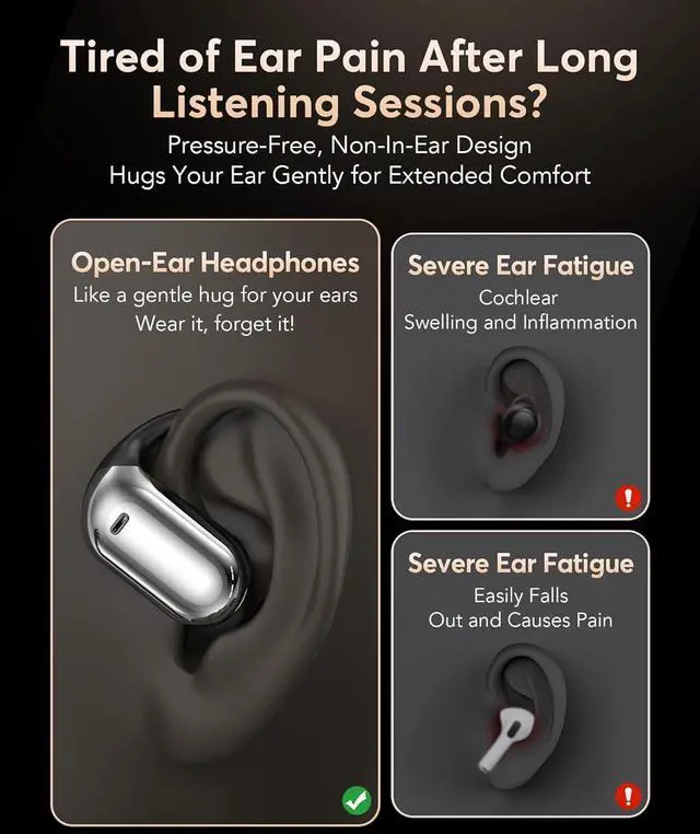 Alt view image 2 of 7 - Ultra Open-Ear-Headphones Wireless Bluetooth - Ergonomic Pro Bone Conduction Earbuds with Soft Airy Silicone Design Over-The-Ear Earbuds for Running Sports Fitness and Workouts Charcoal