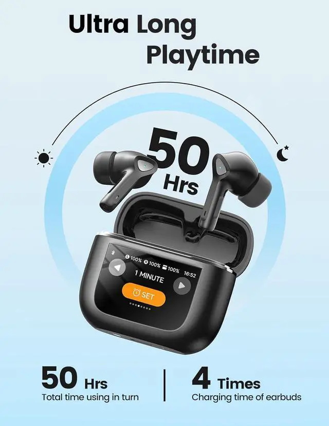 Alt view image 2 of 7 - Wireless Earbuds Bluetooth 5.3 Headphones 50H Playtime Deep Bass Stereo Ear Buds with Mic IPX7 Waterproof Comfort Lightweight in Ear Earphones for Pad Android/iOS Phones Gifts for Women Men