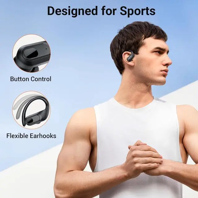 Alt view image 6 of 6 - Wireless Earbuds Bluetooth Headphones Ear Buds 96Hrs Playback Sport Over-Ear Waterproof Wireless Headphones Earphones with Earhooks ENC Mics Clear Call for Sport Running Workout Black