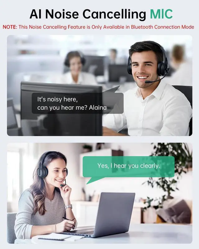 Alt view image 3 of 7 - Wireless Headset with Mic for Work with AI Noise Cancelling Mic for Clear Calls Bluetooth V5.3 Headphones with Microphone to USB A/C Dongle & Mic Mute for Computer Laptop PC iPhone (Black)