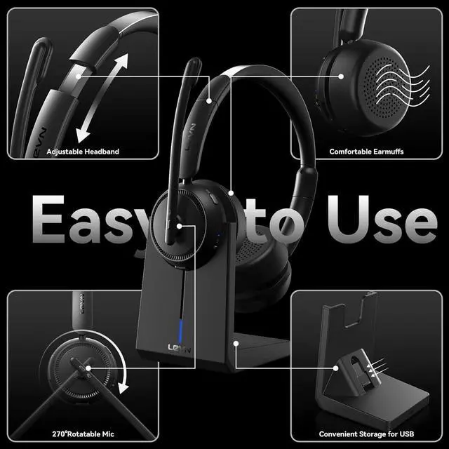Alt view image 6 of 7 - Wireless Headset with Mic for Work, Bluetooth Headset with Microphone (Noise Cancelling & Mute Button), Wireless Headphones with Mic for Work from Home/Office/PC/Call Center/Computer/Laptop/Teams/Zoom