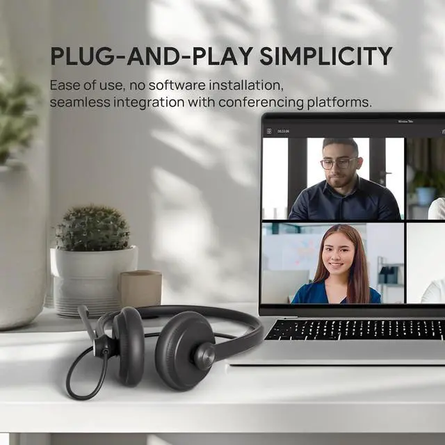 Alt view image 4 of 7 - UH34 USB Headset with Mic Stereo Wired Headphones with Noise Cancelling Microphone Teams Certified Professional Work Headphones for VoIP Phone PC Computer Call Center Office