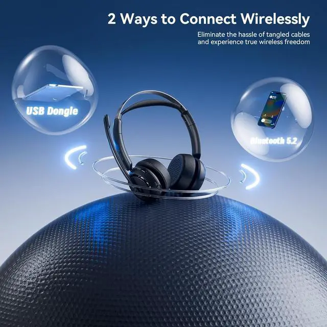 Alt view image 5 of 7 - Wireless Headset Wireless Headset with Mic for Work AI Noise Cancelling 65 Hrs Working Time Bluetooth Headphones with Microphone from Home/Computer/Call Center/Teams