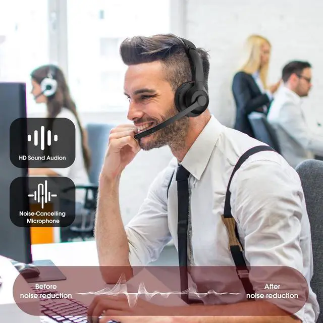 Alt view image 2 of 7 - USB Headset with Microphone for PC/Laptop Wired Headphones with Noise Cancelling Mic USB C & USB A All-day Comfort Lightweight Computer Headset for Home Office Call Center School Remote Work
