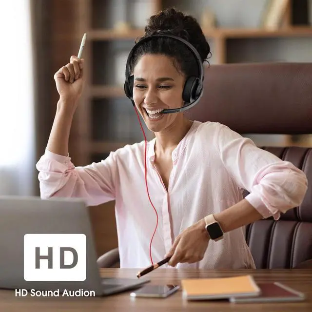 Alt view image 3 of 7 - USB Headset with Microphone for PC/Laptop Wired Headphones with Noise Cancelling Mic USB C & USB A All-day Comfort Lightweight Computer Headset for Home Office Call Center School Remote Work