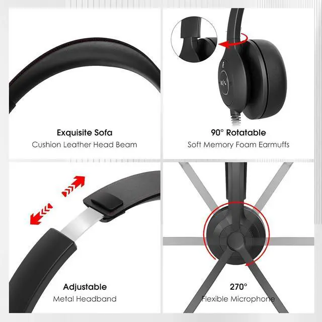 Alt view image 7 of 7 - USB Headset with Microphone for PC/Laptop Wired Headphones with Noise Cancelling Mic USB C & USB A All-day Comfort Lightweight Computer Headset for Home Office Call Center School Remote Work