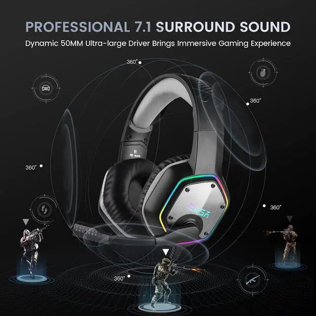 Alt view image 3 of 7 - EKSA E1000 USB PC Gaming Headset with Mic, 7.1 Surround Sound | Computer Headphones with Microphone Noise Cancelling, RGB Light, Wired Headphones for PS4, PS5 Console, Laptop, Call Center