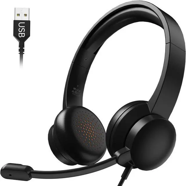 Main image of USB Headset with Microphone for PC Wired Headphones with Mic USB Headset with Noise Cancelling Microphone Computer Headset with Microphone for Home Office Online Class Teams SkypeBlack