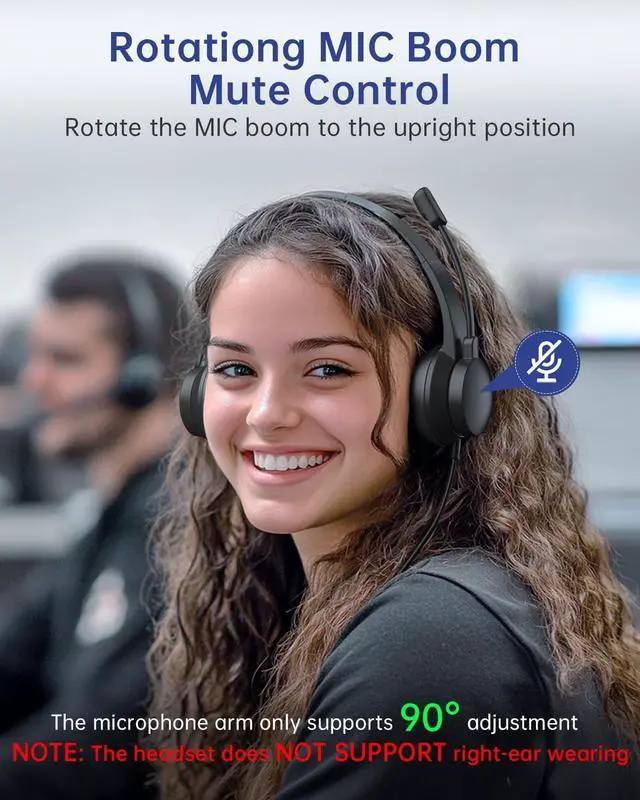 Alt view image 3 of 7 - USB Headset with Microphone for PC Wired Headphones with Mic USB Headset with Noise Cancelling Microphone Computer Headset with Microphone for Home Office Online Class Teams SkypeBlack