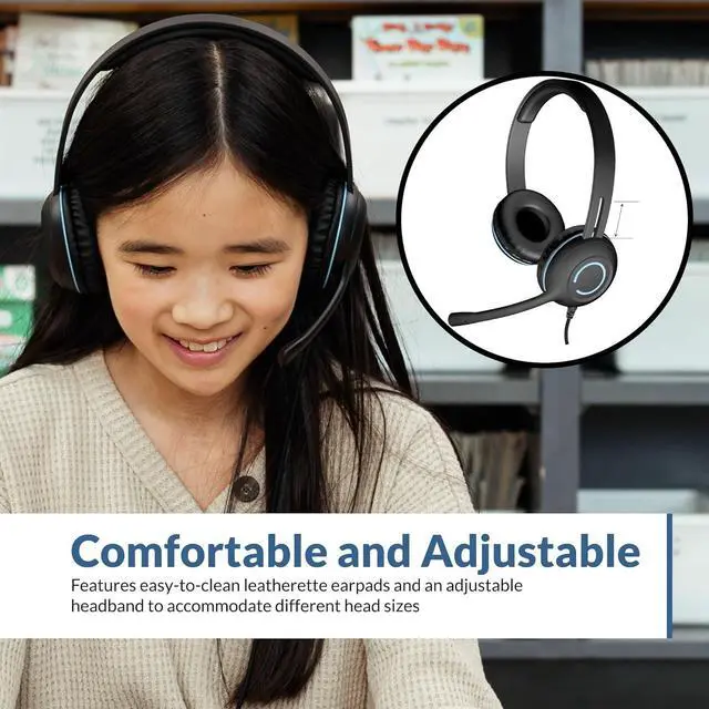 Alt view image 3 of 7 - Cyber Acoustics AC-5002 3.5mm Stereo Headset with Durable TuffCord | Made with 60% Recycled Plastic, Durable for K-12 Classrooms or Home, Compatible with Xbox and PlayStation Controllers
