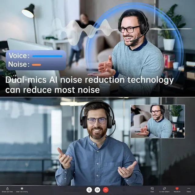 Alt view image 2 of 7 - Wireless Headset with Mic for Work Headset Wireless Bluetooth V5.3 with AI Noise Cancelling Microphone with USB Dongle & Mic Mute for Computer PC Laptop Remote Work Home Office (Black)