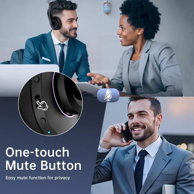 Alt view image 4 of 7 - Wireless Headset with Mic for Work Headset Wireless Bluetooth V5.3 with AI Noise Cancelling Microphone with USB Dongle & Mic Mute for Computer PC Laptop Remote Work Home Office (Black)