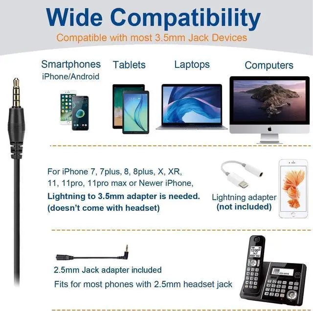 Alt view image 2 of 6 - Cell Phone Headset with Microphone Noise Cancelling for PC 3.5mm Jack Volume Control Wired Computer Headset for Zoom Skype for Office Business Call Center Clear Chat