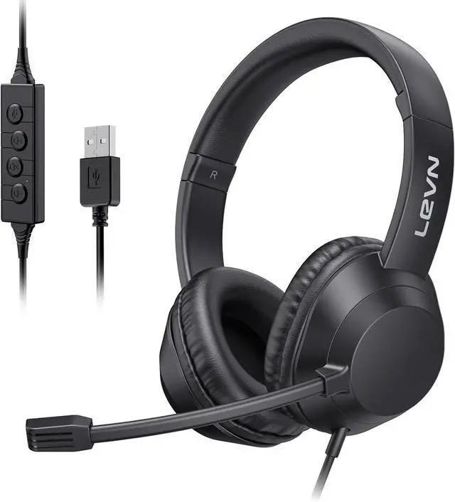 Main image of Headset with Mic USB Headset with Microphone for PC Headphones with Mic for Pc with Noise Canceling Microphone for Laptop USB Headphones for Work from Home/Call Center/Open Office Black