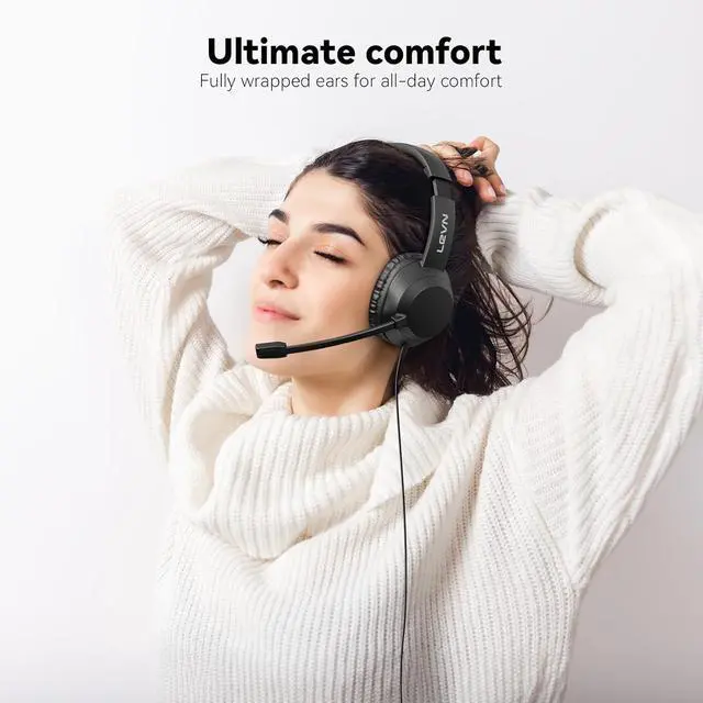 Alt view image 4 of 7 - Headset with Mic USB Headset with Microphone for PC Headphones with Mic for Pc with Noise Canceling Microphone for Laptop USB Headphones for Work from Home/Call Center/Open Office Black