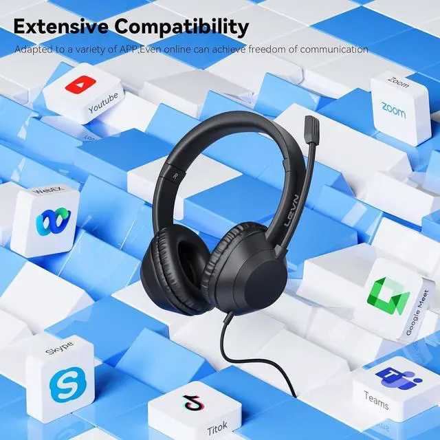 Alt view image 6 of 7 - Headset with Mic USB Headset with Microphone for PC Headphones with Mic for Pc with Noise Canceling Microphone for Laptop USB Headphones for Work from Home/Call Center/Open Office Black